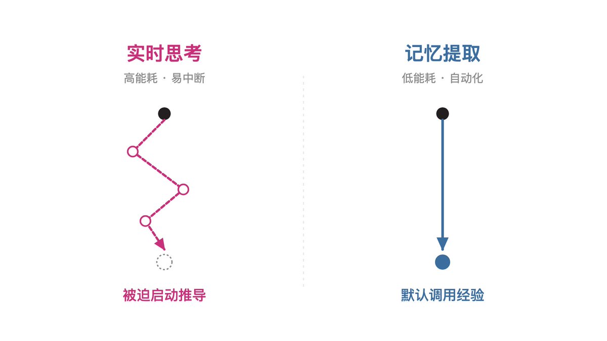 实时思考(高能耗回路) vs 记忆提取(低能耗通路)
